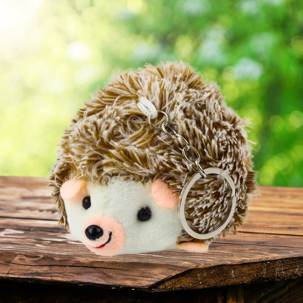 Plüsch-Igel-Maskottchen-Schlüsselring, braun, 9 cm