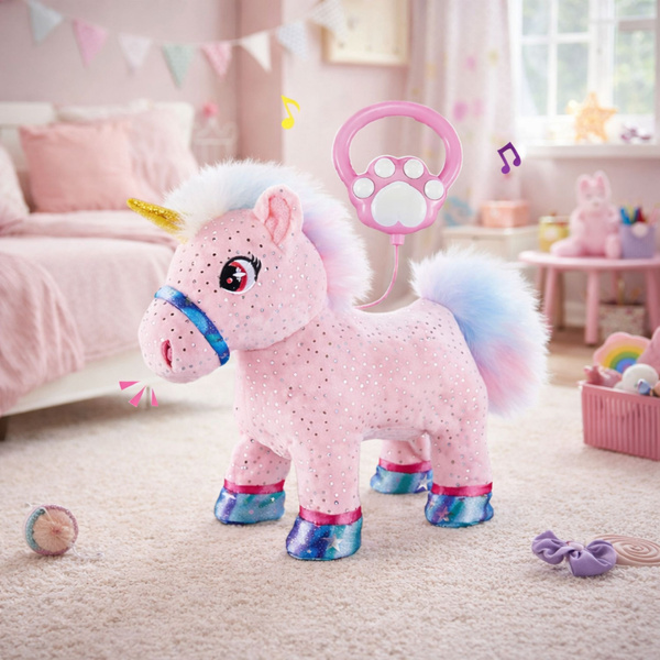 Unicorn on a Leash Interactive Recording Function Moves Pink