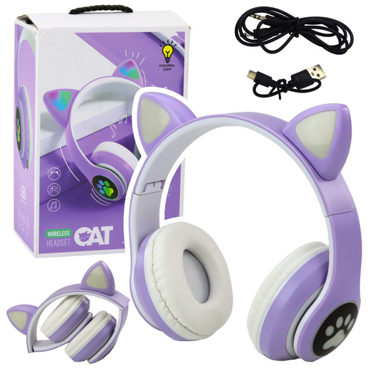 Wireless Headphones For Kids On-Ear Bluetooth Cat Ears Purple