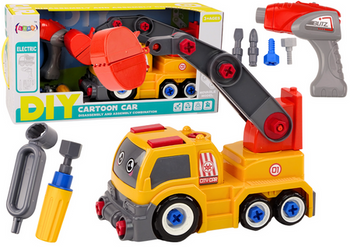 Cartoon-LKW mit Kran zum Zerlegen, DIY, Orange