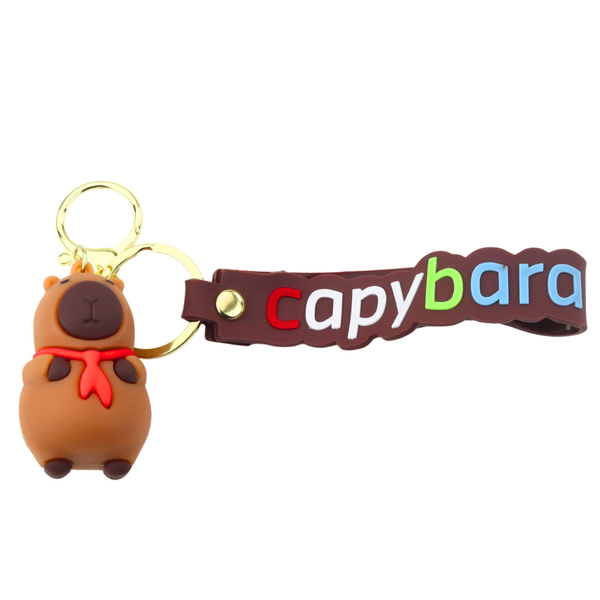 Schlüsselanhänger Capybara Figur mit rotem Schal Anhänger Karabinerring