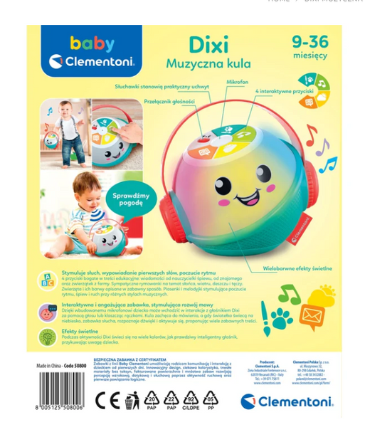 DIXI Interactive Musical Ball with Microphone (Polish Language) Clementoni 50800