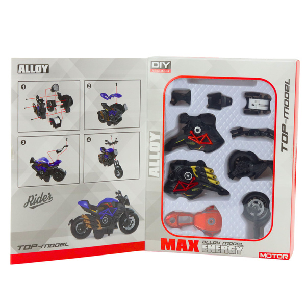 Motorrad zum Zusammenbauen, Schrauben, Metall, 1:14, DIY, Schwarz und Rot