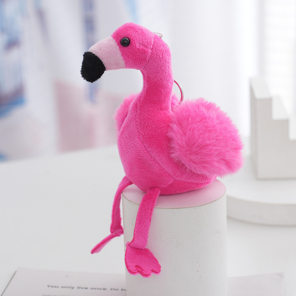 Flamingo-Plüsch-Schlüsselanhänger, flauschige Dekoration, rosa, 12 cm