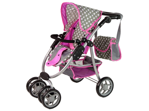 Baby Doll Stroller 2-in-1 Carrycot Bag Pink Stars