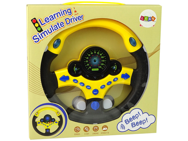 Interactive Yellow Steering Wheel Driving Simulator Sounds Lights