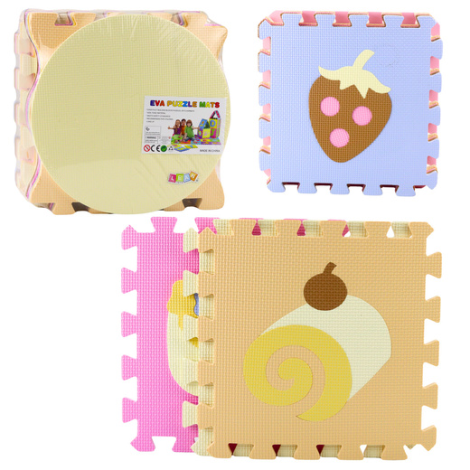 Weiche Puzzle-Lernmatte EVA-Schaum, Früchte, Süßigkeiten, Pastell, 16-tlg.