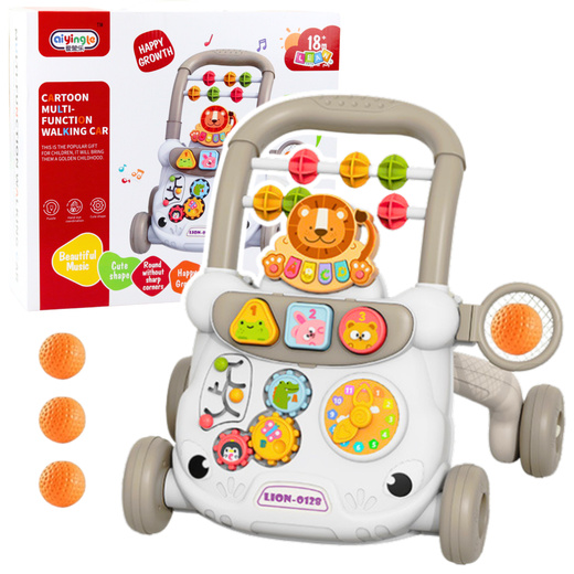 Pädagogischer Lauflernwagen Interaktive Schiebeblöcke Uhr Zahnräder Grau