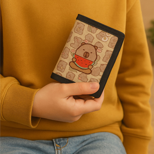 Children's Wallet with Velcro and Carabiner Capybara with Watermelon