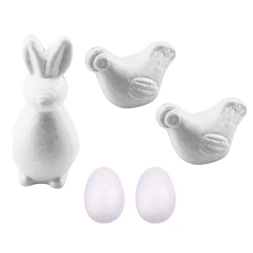 Set for painting styrofoam decorations bunnies 2 eggs 2 hens paints