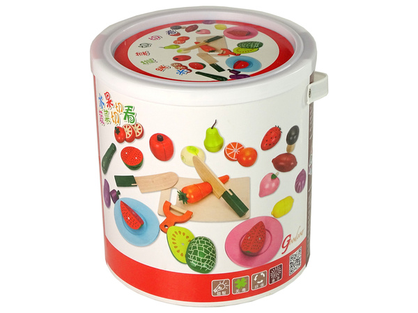 A Set Of Wooden Cutting Fruits And Vegetables On A Magnet