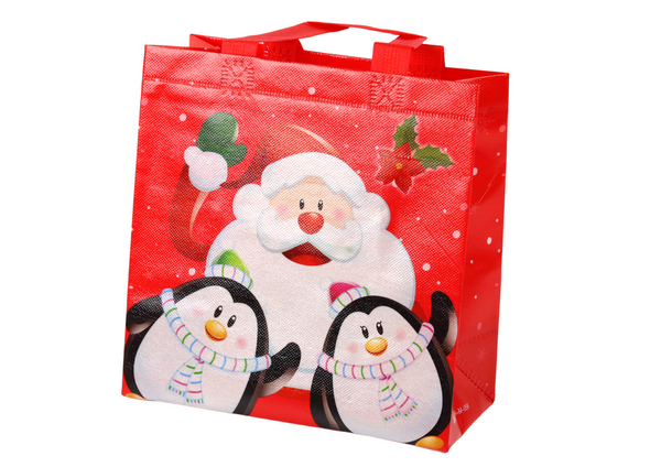 Santa and Penguins Red Gift Bag 22cm x 22cm x 11cm