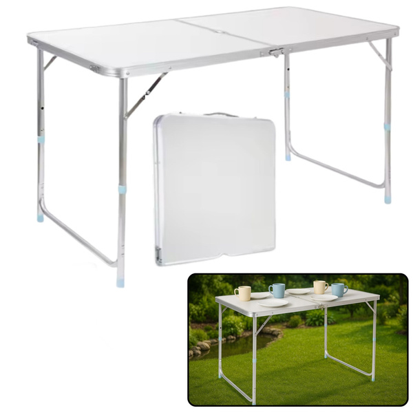 Folding Camping Table Adjustable Aluminum White 120x60cm