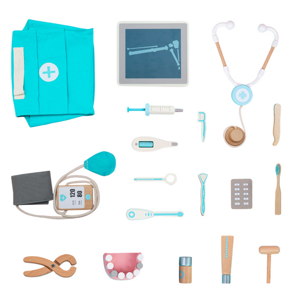 Arztset Little Doctor Dentist Holz-Erste-Hilfe-Set Schürze 20-teilig