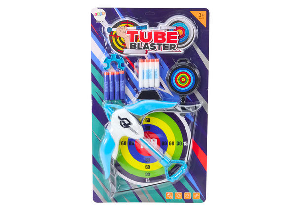 Shooting bow with a target, soft arrows, 8 pieces, white and blue