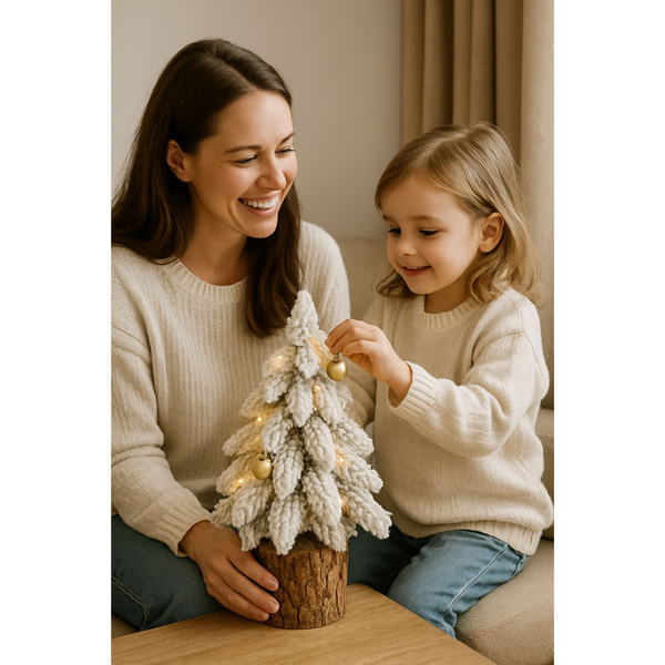 Decorative Artificial Christmas Tree on a Trunk Covered with Snow 20 x 9 cm