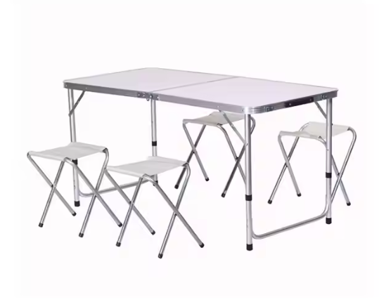 Klappbares Campingtisch-Set mit 4 Stühlen, Grau