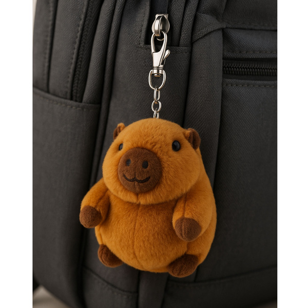 Plush Capybara with a Wiggle Tail Keychain 9 x 8 cm