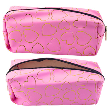 School Office Pencil Case Single Compartment Golden Hearts Pink 20x8 cm