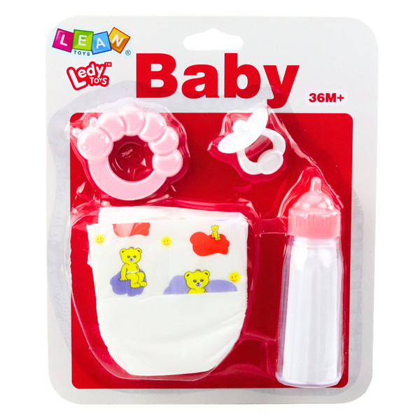 Puppenzubehör Set Schnuller Flasche Windel Rassel