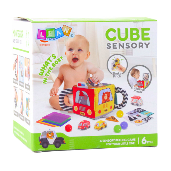 Soft Sensory Cube with Mirror Cars and Road Signs for Toddlers