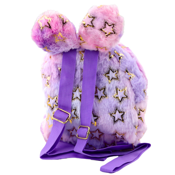 Plush Backpack Ears Gold Stars Children's Purple Pink