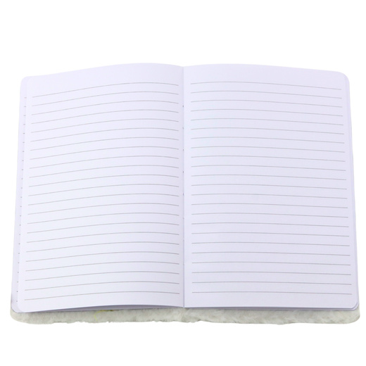 Notizbuch mit Plüschfutter und Vogel-Silber-Glitzer-Weiß