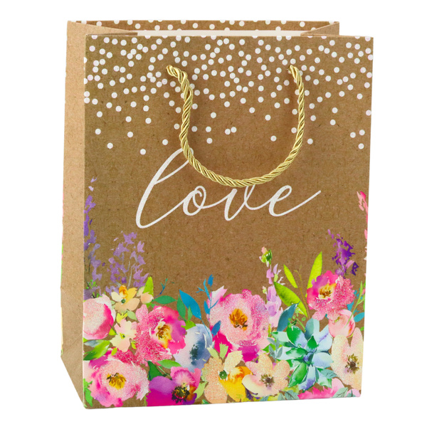 Geschenktüte mit Aufschrift Love Flowers 23 x 18 x 10,5 cm