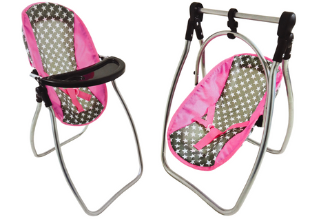 Schaukel für Puppen, Futterstuhl Alice Stars, Grau und Rosa