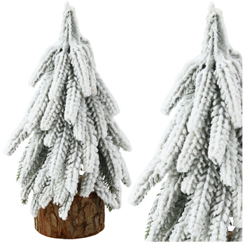 Dekorativer künstlicher Weihnachtsbaum auf einem mit Schnee bedeckten Stamm, 30 x 10 cm