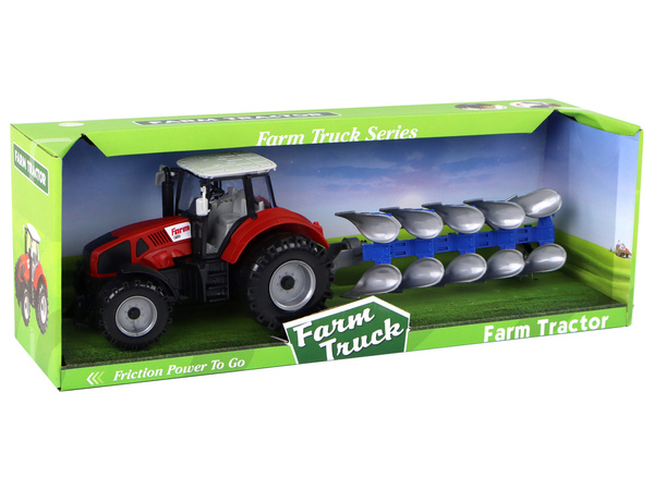 Traktor mit grünem Pflug mit Reibantrieb