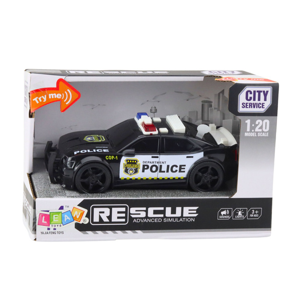 Police Car 1:20 Friction Drive Sound Light Effects Silver Black