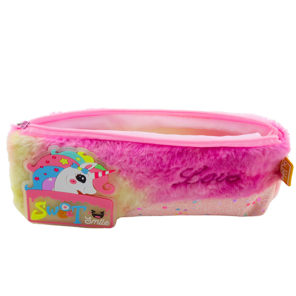 Plush Unicorn Pencil Case with Shiny Pink Unicorn Elements