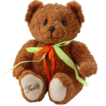 Plüschtier Teddybär Grün-Rot Schleife Braun 30cm
