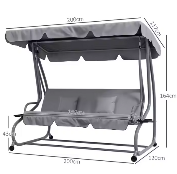 Four-person Garden Swing Rocking Chair Freestanding Canopy Gray