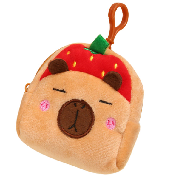 Plush Wallet with Keychain Capybara Strawberry Red 9.5 x 8 cm