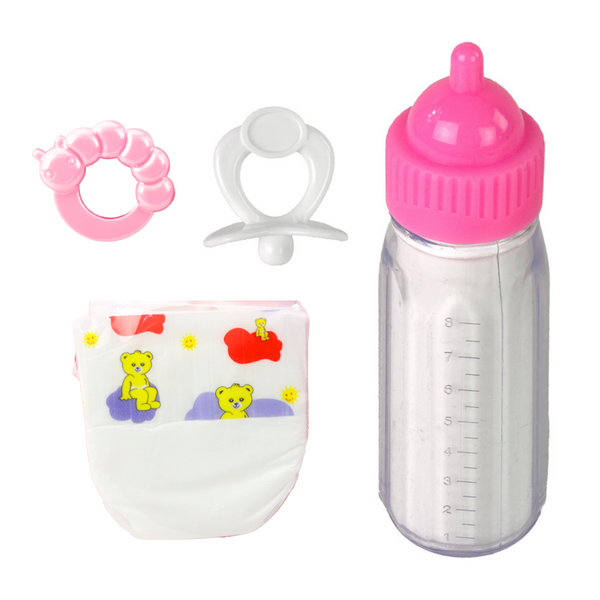 Puppenzubehör Set Schnuller Flasche Windel Rassel