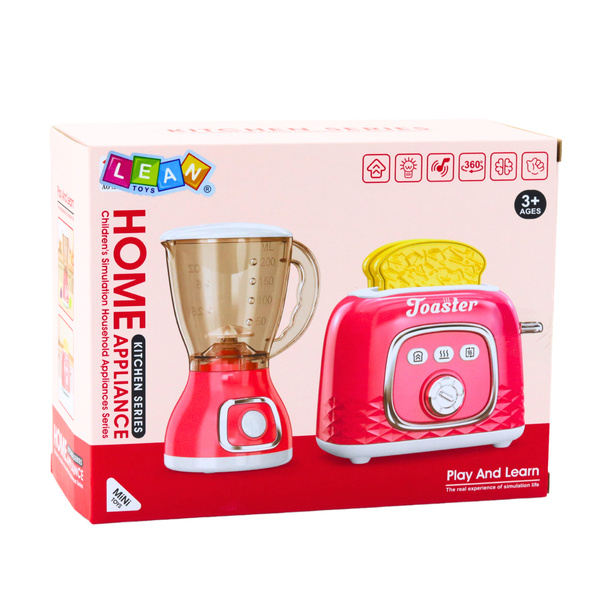 Kitchen Appliances Set Toaster Blender Lights Sounds Pink