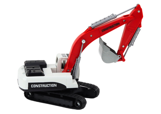 Crawler Excavator White and Red Metal Bucket