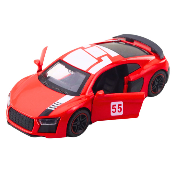 Sportwagen aus Metall, Rückziehfunktion, Lichter, Geräusche, Rot, 1:43