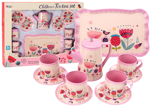 Kaffee-Tee-Set Tassen Wasserkocher Tablett Pink Cafe 12-tlg.