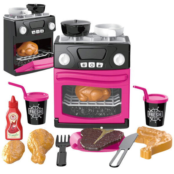 Spielküche mit Backofen, Lebensmitteln, Lichtern, Geräuschen, Rosa