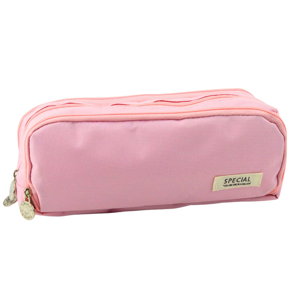 School Pencil Case Two Compartments Front Pocket Pink 23x9 cm