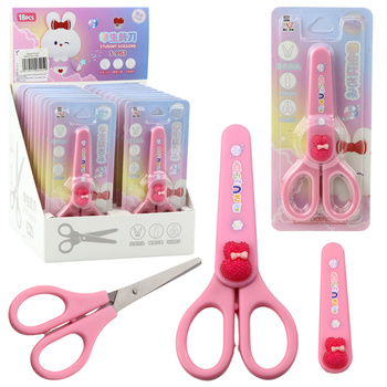 School Scissors With Cover Decorative Pink Bunny 14cm