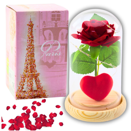 Eternal Rose in Dome with LED Lighting Red with Heart 14x8cm