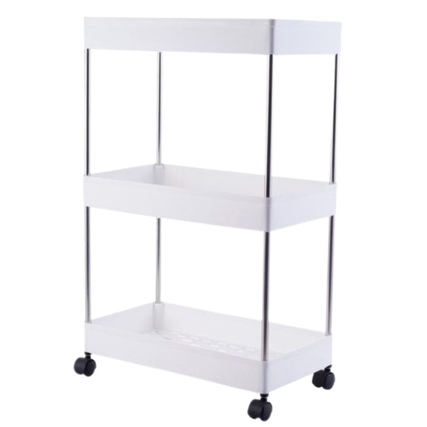 Mobile Shelf 3 Shelves White on Wheels