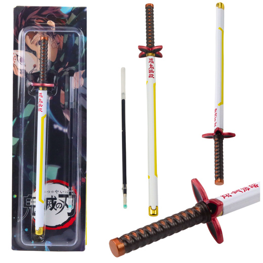 Katana Schwert Anime Kugelschreiber Metall Schwarze Tinte Austauschbare Mine Weiß und Gelb