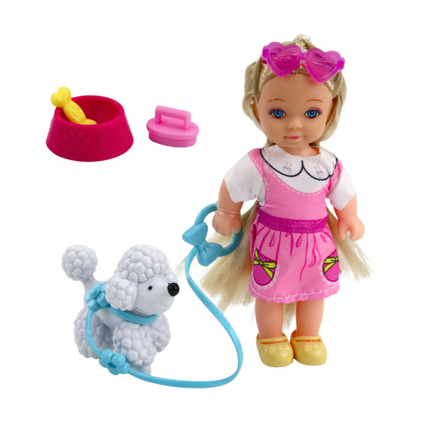Mini Doll Set with a Dog on a Leash, Bowl with a Bone