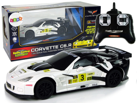 Auto Sportowe Wyścigowe  R/C 1:24 Corvette C6.R Biały 2.4 G Światła