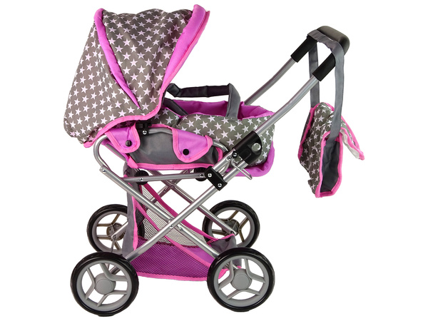 2-in-1-Kinderwagen mit Tasche Grau Rosa Sterne